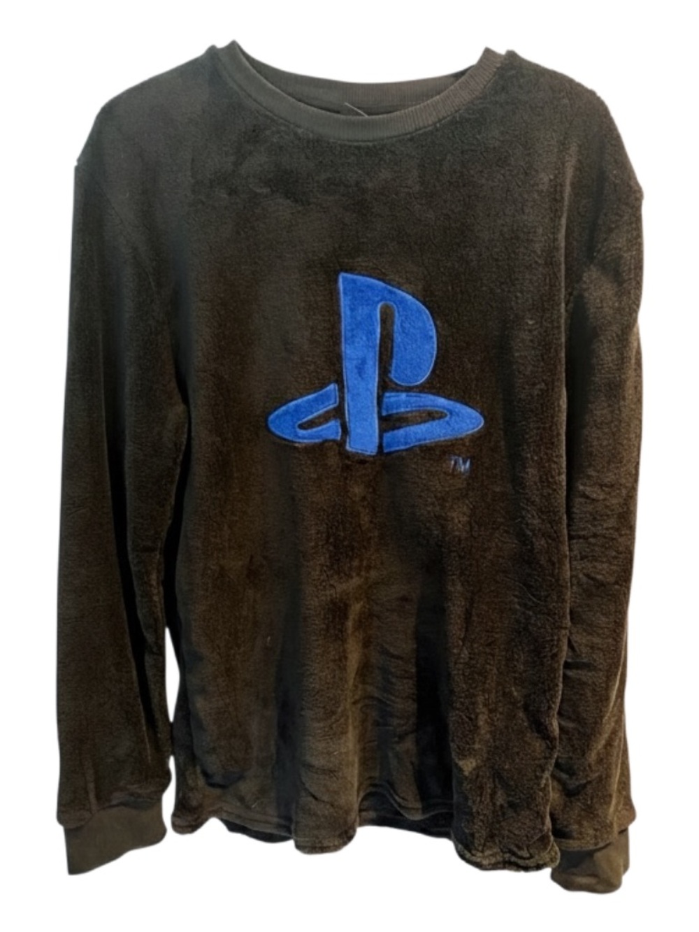 Fleece Black PlayStation Crewneck Sweater with Blue Logo Size L